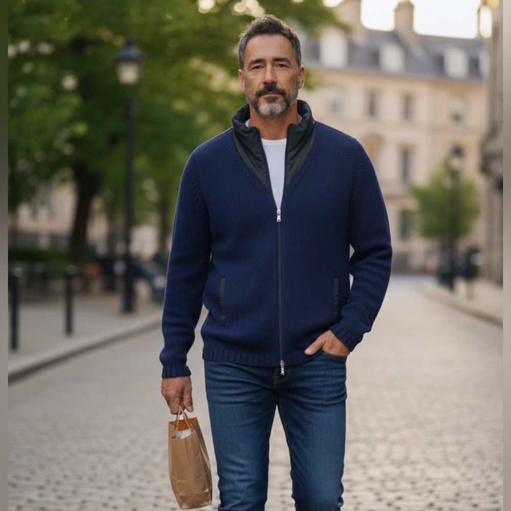 Mens John Patrick Wool & Cashmere Zip Up Cardigan Sweater L Academia Preppy